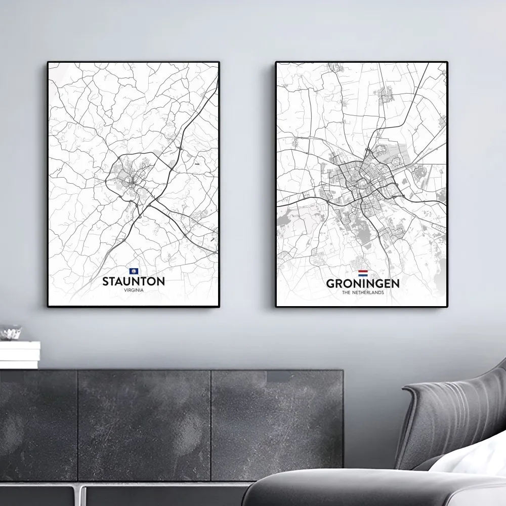 1pc City Map Poster Wall Sticker Bedroom Bedside Decoration Modern Art Indoor Hanging Painting