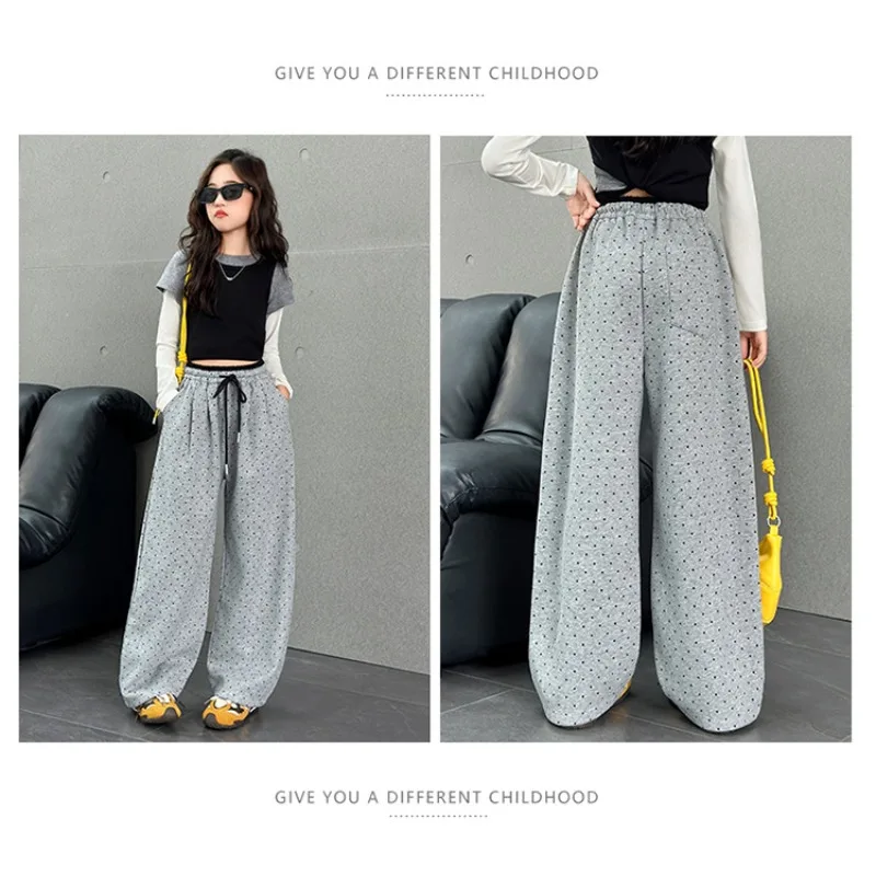 UNITIM Junior-Hosen für Mädchen, Herbst, gepunktet, für junge Teenager, Mädchen, weites Bein, 4–14 Jahre, Kinder, Mädchen, elastische Taille, Freizeithose – Detail 9