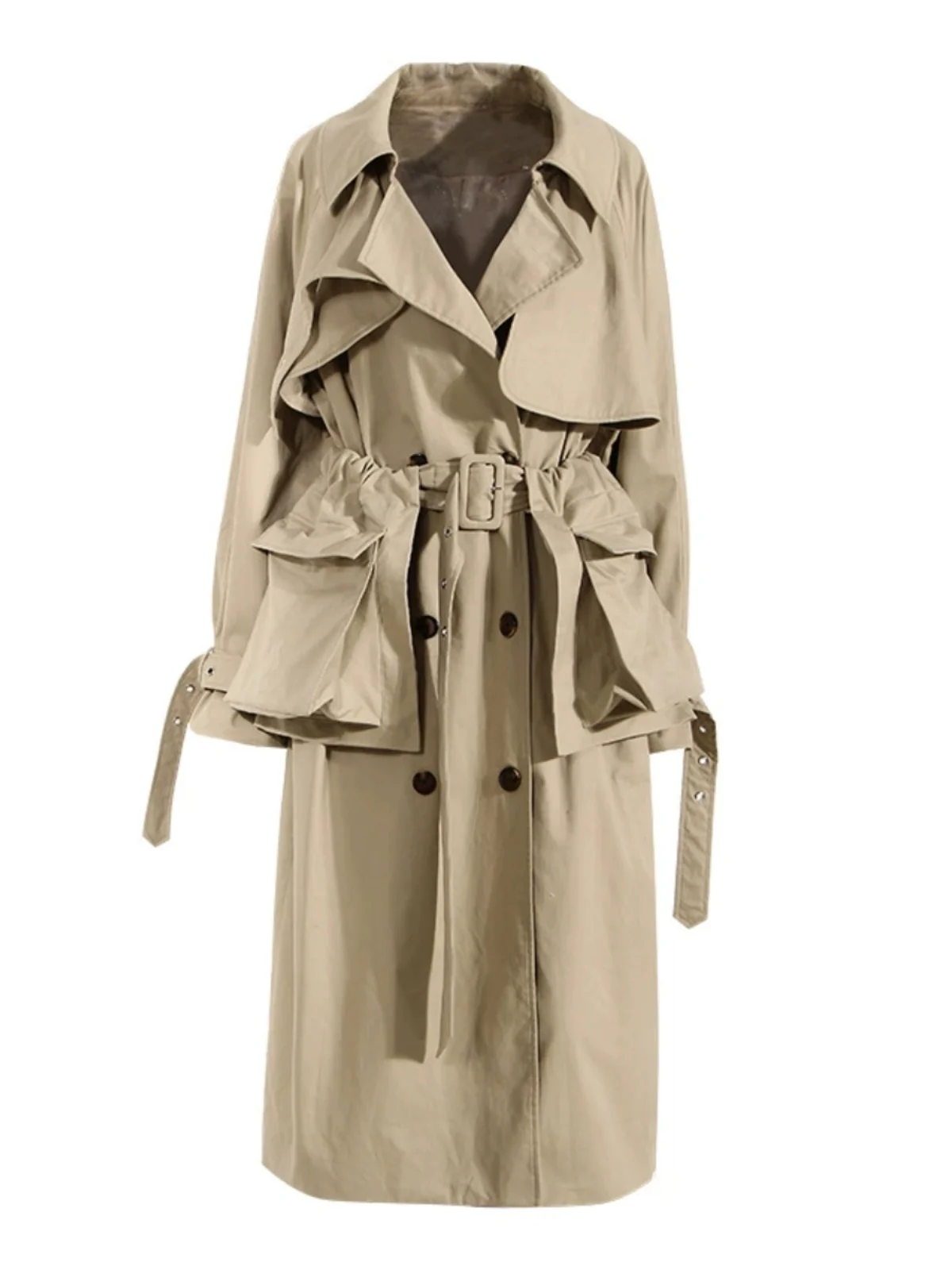 

Autumn Winter British Style Loose Large Size Long Over-Knee Coat with Big Pockets Women's Workwear Windbreaker Jacket
