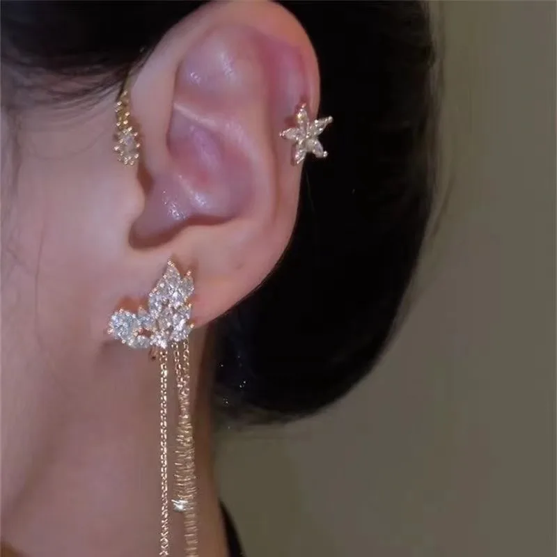 Flower Tassel Ear Cuff with Crystals, Wheat Ear Cuff, No Piercing, Unique, Super Fairy-like, Classy Vibe
