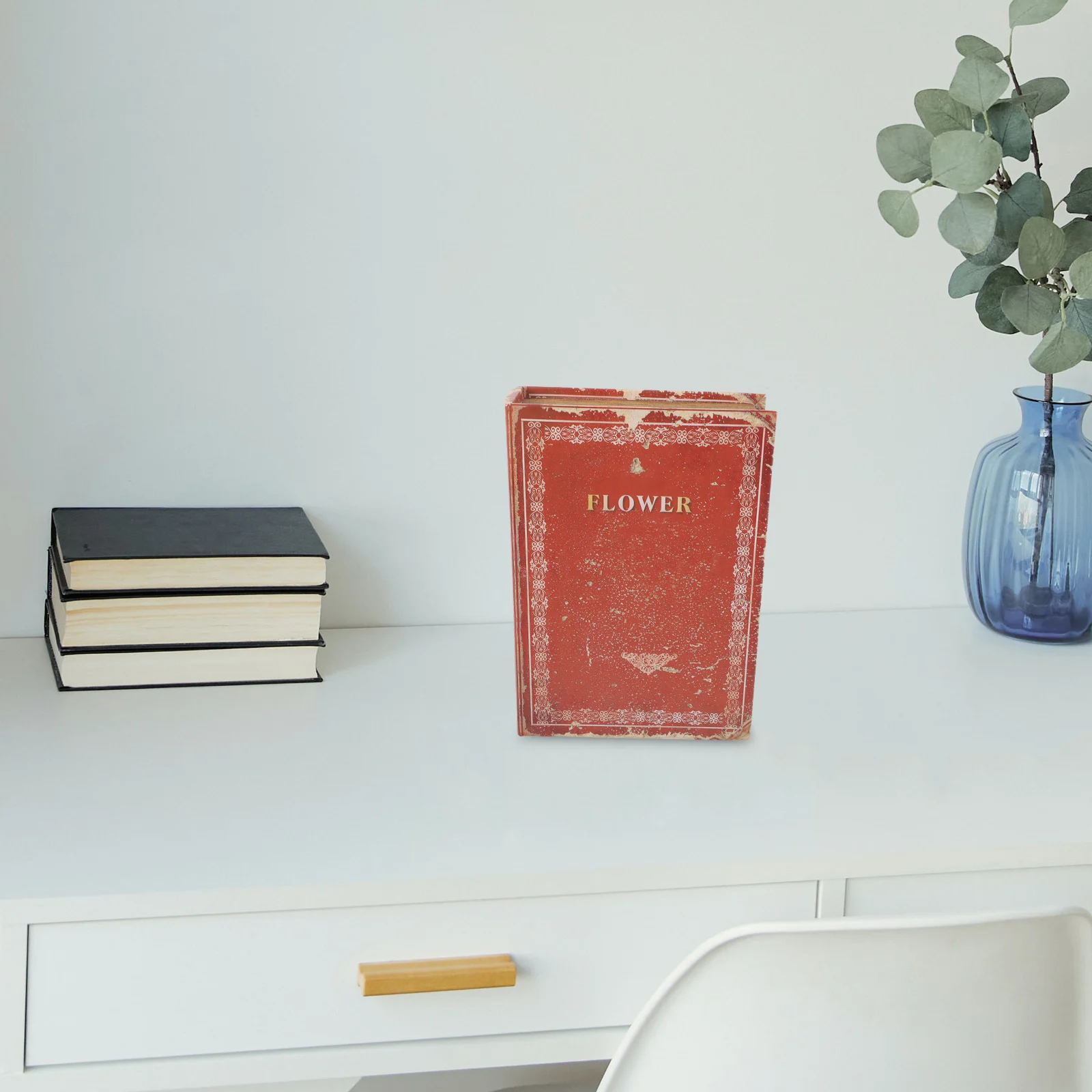 

Wooden Box Decorative Bookshelf Prop FLOWER Large Size Storage Box Home Decor Ornament Fake Book Decor
