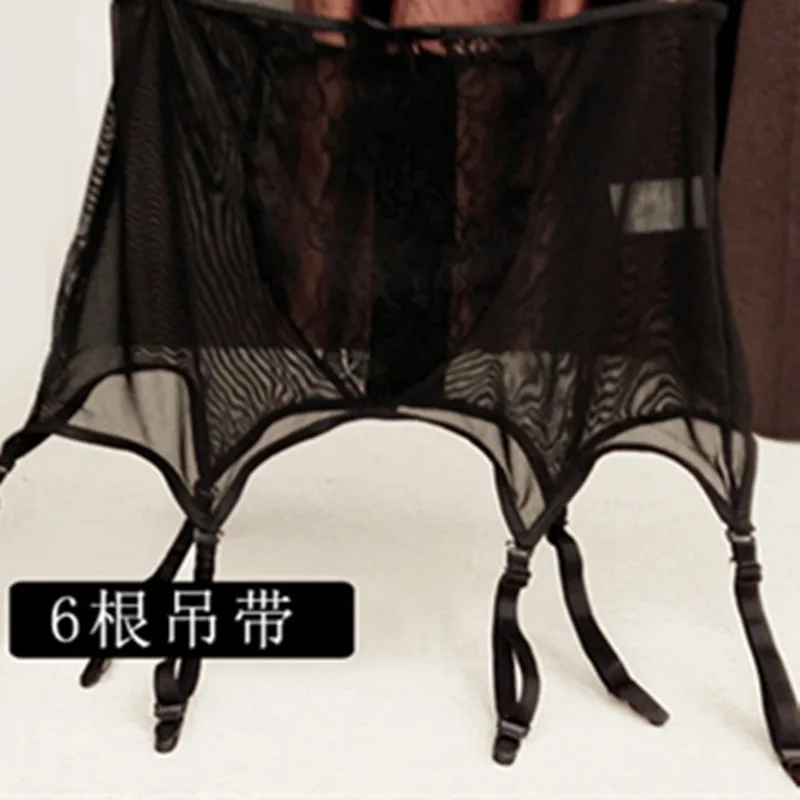 High Waist Garter Belt Women Sexy Mesh Suspender Belt Female Elastic Sexy Lingerie 6 Straps Crotchless Garters Night Club Wear