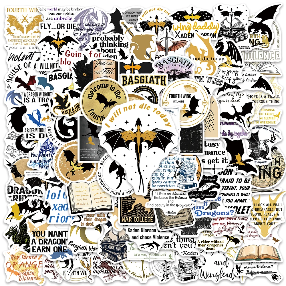 50/100PCS/pack Fourth Wing Dragon Novel Stickers Decals Waterproof DIY Laptop Luggage Stationery Cool Decoration Sticker Toy