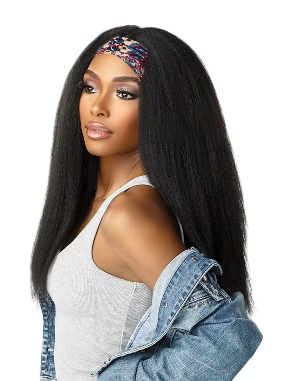 Kinky Straight Headband Brazilian Human Hair Wigs 100% Human Hair 180% Density Full Machine Made Kinky Straight Wigs