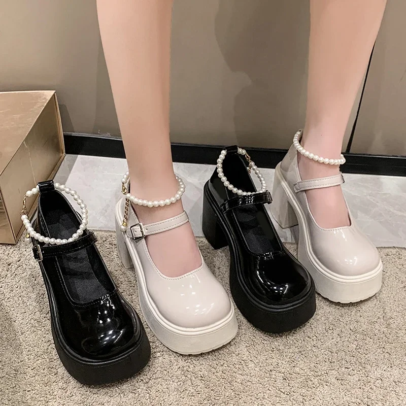 Fashionable White Chunky Platform High Heels Women\'s 2023 New Autumn/Winter Mary Jane Comfortable Sneakers