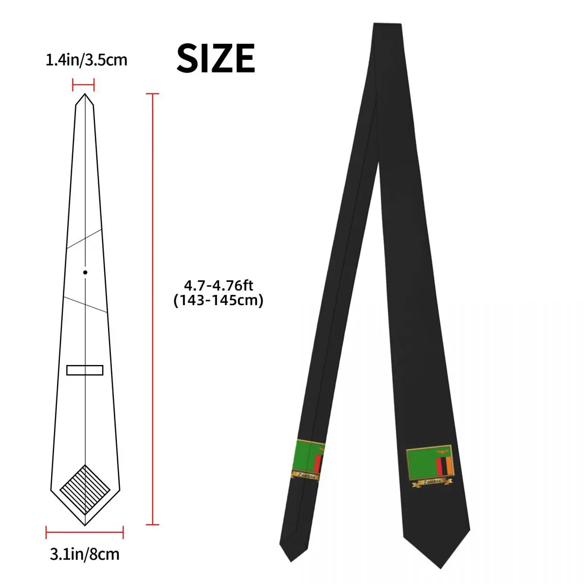 Corbata con bandera de Zambia para hombre, corbatas ajustadas de poliéster y seda, accesorios de boda, corbatas clásicas