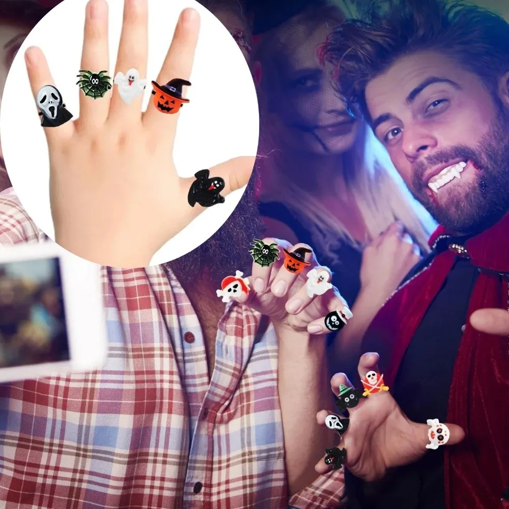 Anneau de décoration araignée pour Halloween, 10 pièces, bricolage, chapeau de magicien, thème d'halloween, anneau de doigt fantôme en résine, pour la journée de tous les saints