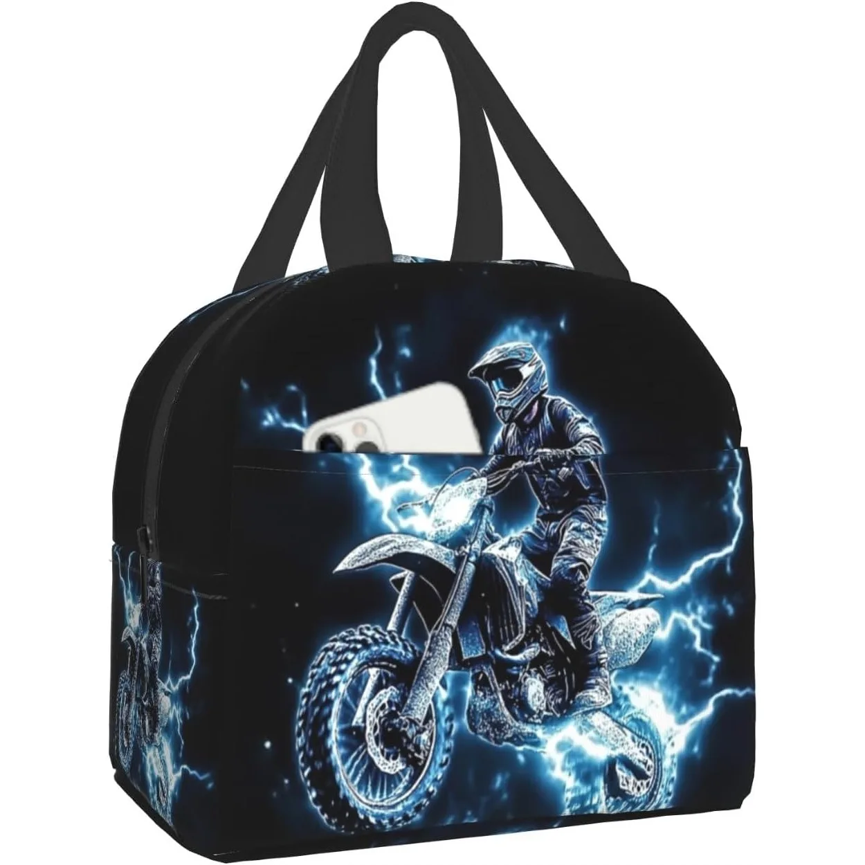 

Motocross Kids Lunch Bags, Dirt Bike Lightning Insulated Thermal Lunch Box, Motorcycle Reusable Cooler Lunch Tote Handbag