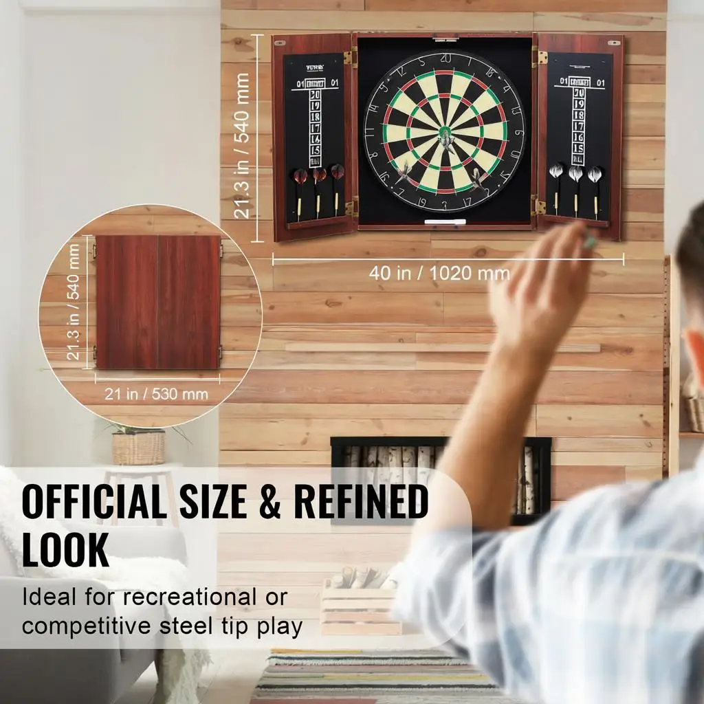 

Dartboard and Cabinet Set, Ready-to-Play Bundle Official Size Dartboard Cabinet, Steel Tip Dart Hideaway Cabinet, Features Ea