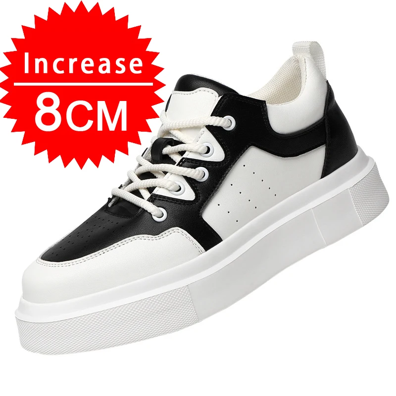 

Cow Leather Elevator Shoes for Men Height Increase 3/6/8cm Breathable Lift Sneakers Hidden Heels Taller Thick-soled Casual Shoes