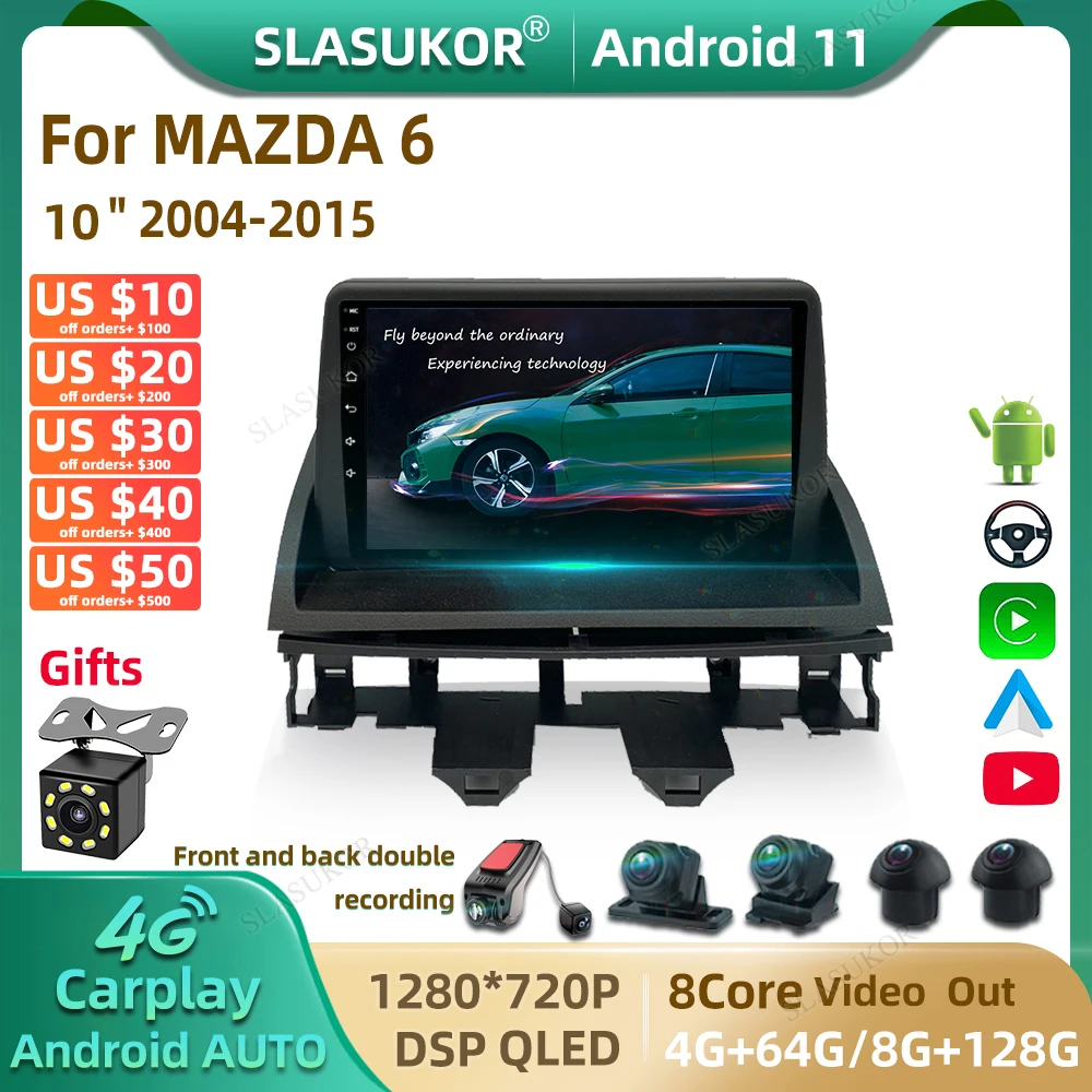 10 Inch For MAZDA 6 2004-2015 Android Car Radio GPS Multimedia Video Player Car Audio Stereo Player Navigate Android AUTO