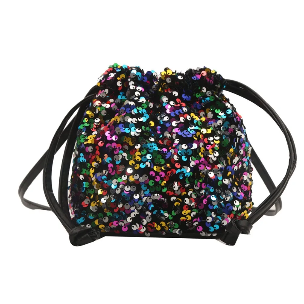 

Casual Shiny Evening Banquet Bag Handbag Korean Style Drawstring Crossbody Bag Small Purse Sequin Shoulder Bag Women
