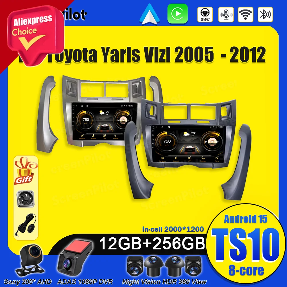 لتويوتا يارس فيزي 2005-2008 2009-2011 2012 أندرويد 15 راديو السيارة الوسائط المتعددة مشغل فيديو ستيريو رئيس وحدة 2 din أندرويد السيارات #1
