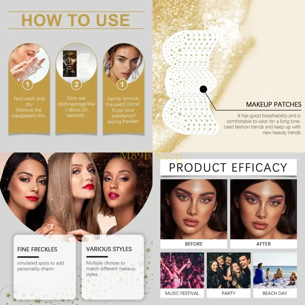 M89F الوجه يلمع النمش بقع ماكياج الوجه النمش كاذبة الجمال الوجه النمش لقضاء عطلة الرقص الموسيقى حفلة ماكياج #1