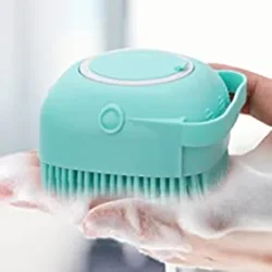 Pet Grooming Bath Massage Brush with Soap and Shampoo Dispenser Soft Silicone Bristle for Long Short Haired Dogs Cats Shower