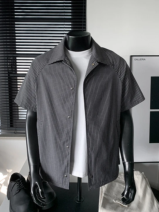 

American Sle Plaid ort Sve irt Men's Summer Super Beautiful Loose All-Match Open Cardigan f Sve Outerwear Autumn