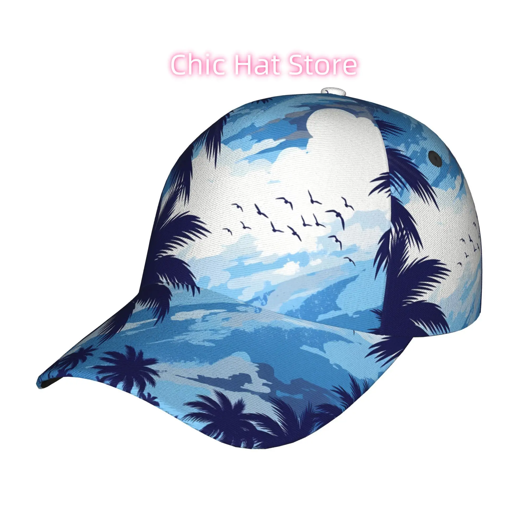 Tropical Beach with Birds, Fashionable Printed Baseball Cap, Curved Brim Baseball Cap, Sports Running Cap, Adjustable Baseball C