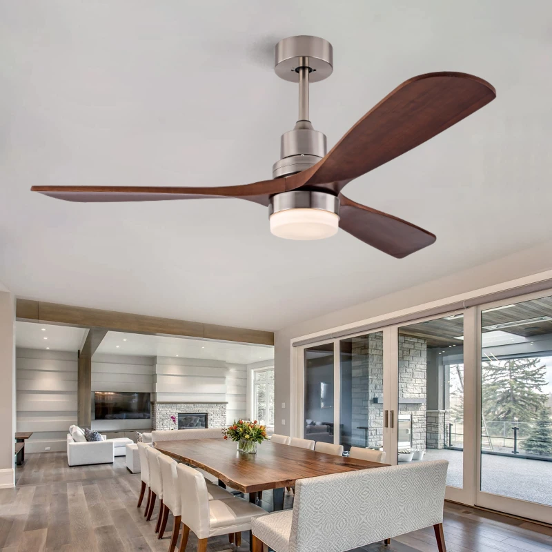 Modern Ceiling Fan with Light Remote Control 22W LED 3 Wood Blade 6 Speed DC Reversible Motor Indoor Living Room Chandelier Fan