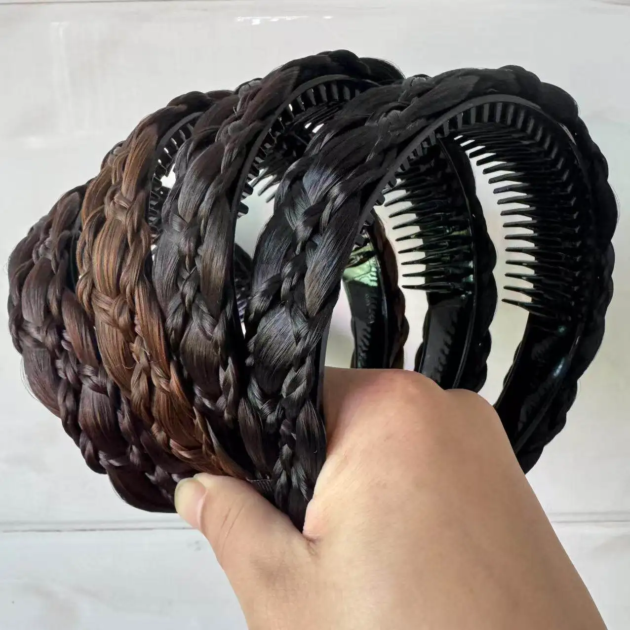 Synthetic Braided Headband Twist Hairband With Teeth Non Slip Hair Hoop For Women Hair Extensions Hair Accessories