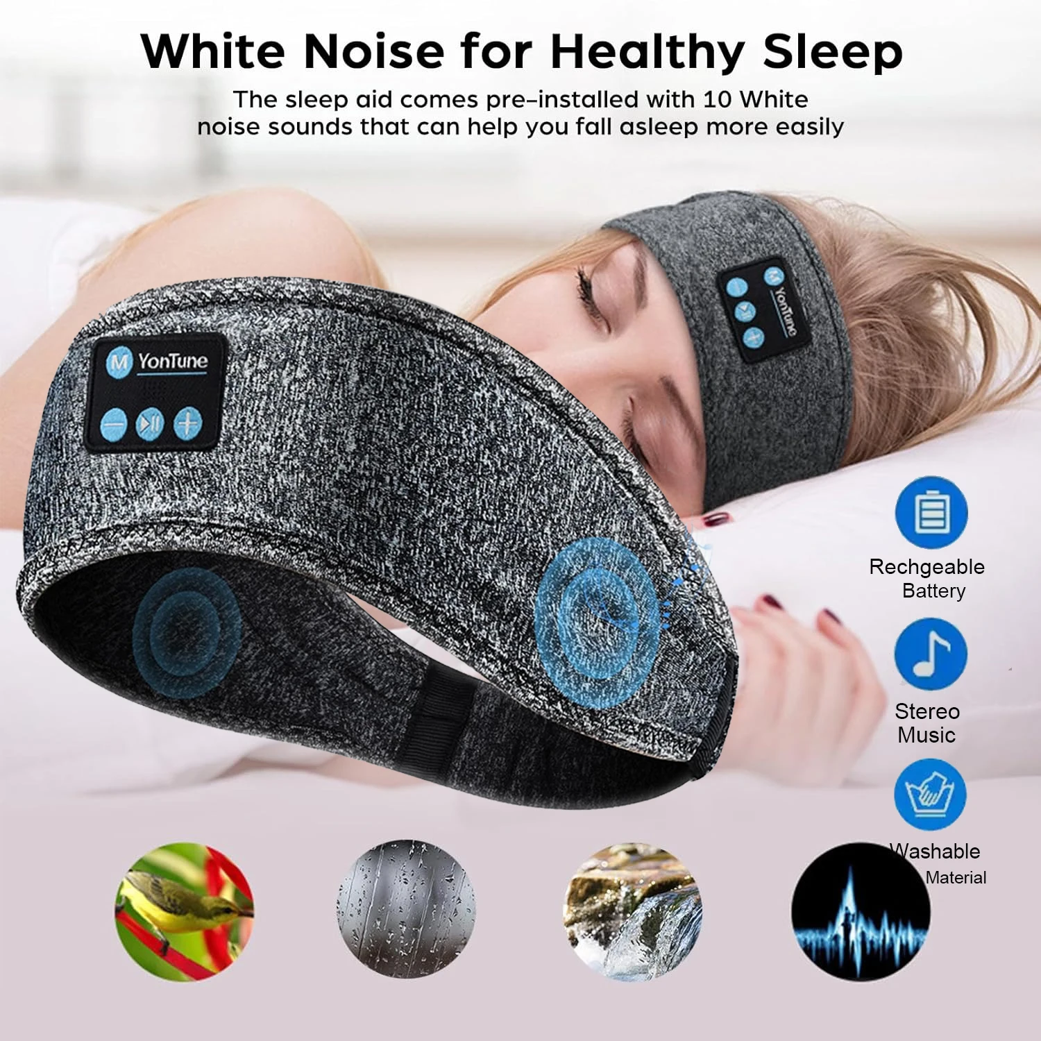

Wireless Bluetooth Sports Headband White Noise Stereo Bluetooth Headphones Washable Music Eyemask Adjustable Handsfree Call Gift