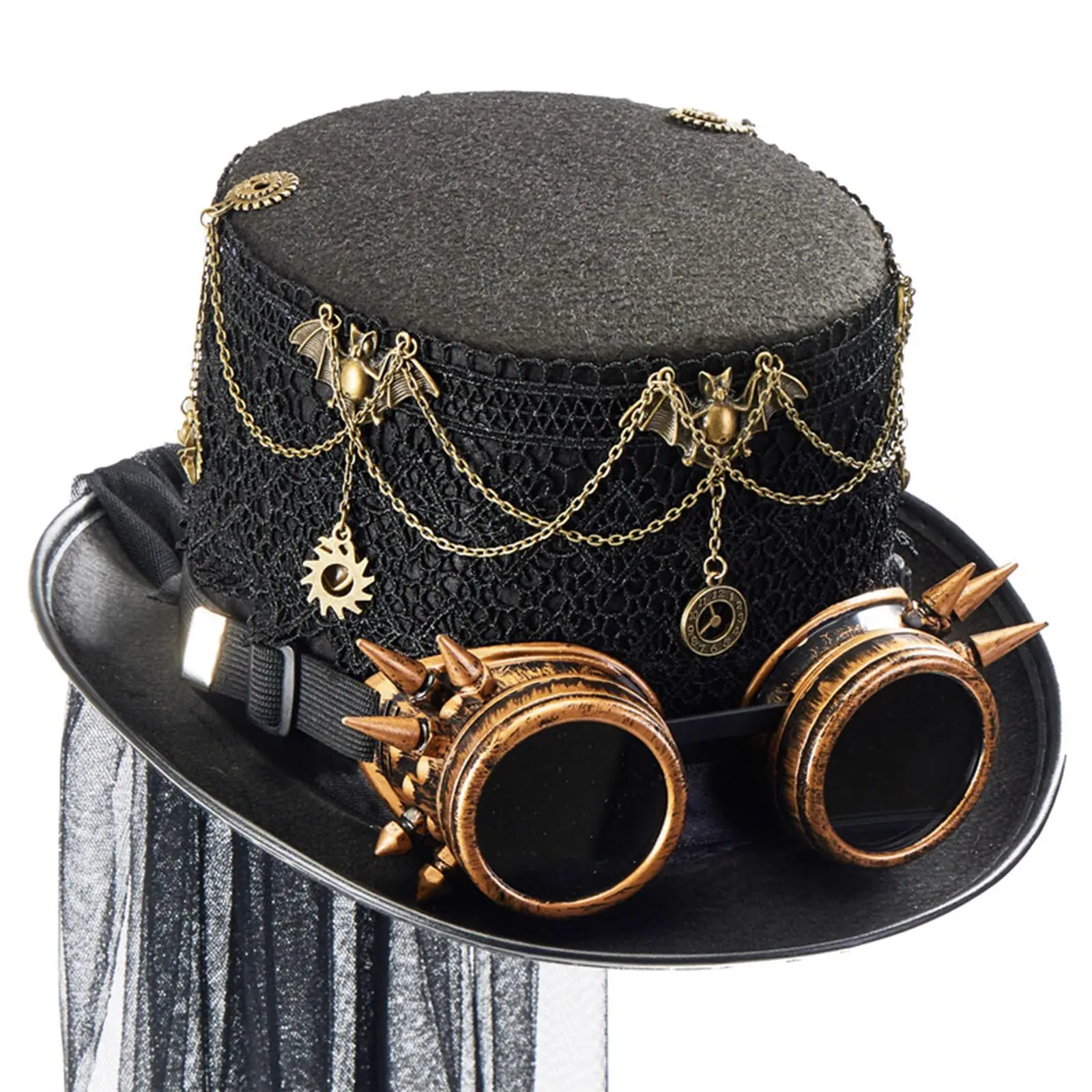 Steampunk Top Hat for Adults Felt Party Hat with Goggles Lace Festival Costume Headpiece for Prom Halloween