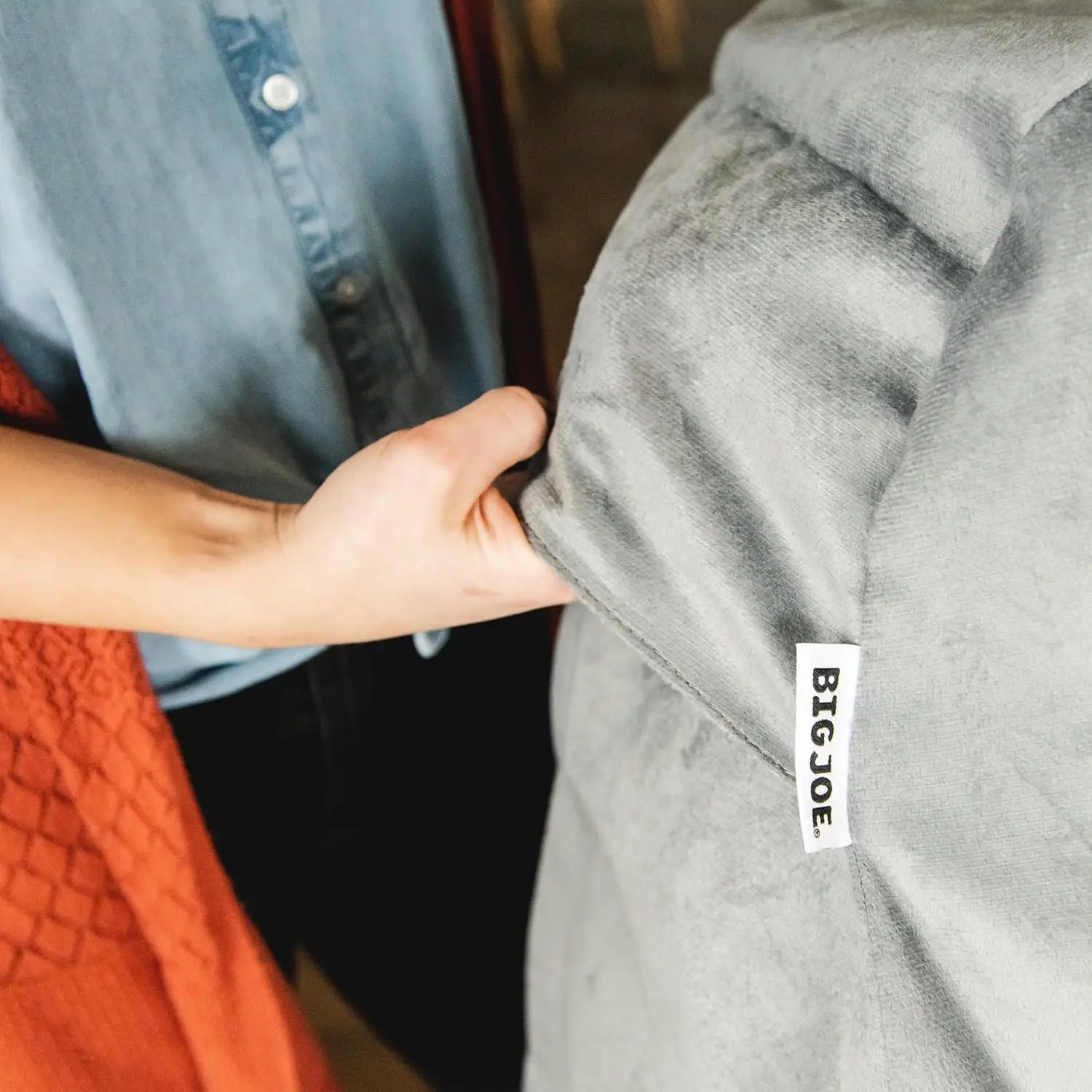 كرسي بين باج مملوء بغطاء قابل للإزالة، قطيفة رمادية، بوليستر ناعم، مقاس 4 أقدام