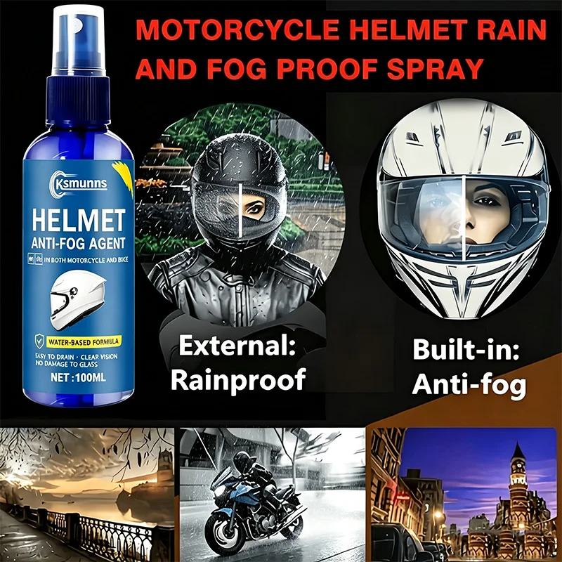 Durable Cycling Helmet Rain and Anti-Fog Lens Spray - Ensures Long-lasting Clear Vision on All Glass and Plastic Surfaces, Using