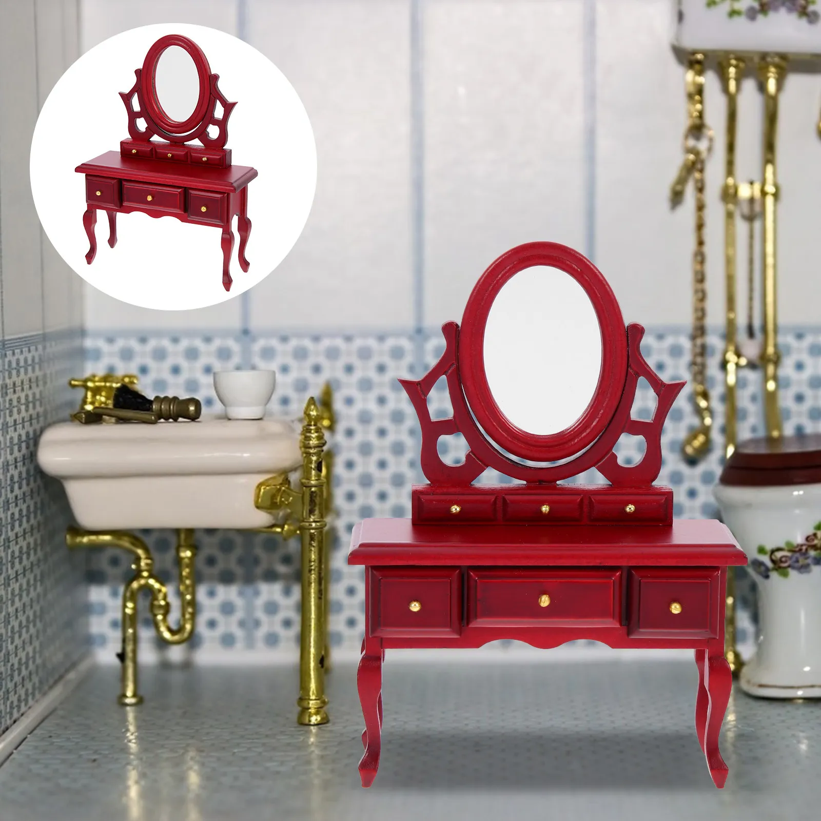 

Mini House Dressing Table Small Size Premium Material Decorative Mini Furniture for DIY Miniature Scene Room Desktop Decoration
