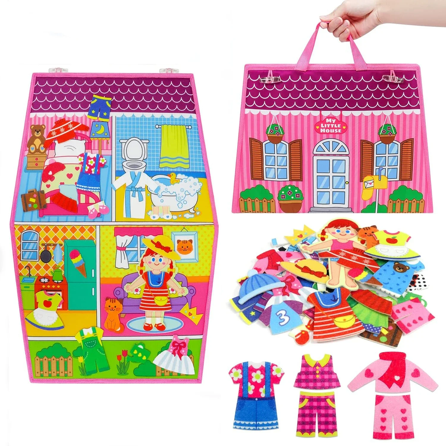 Toddler Dress Up House Busy Board Felt Story Books Fine Motor Skills Preschool Montessori Early Learning Sensory Toy for Girls