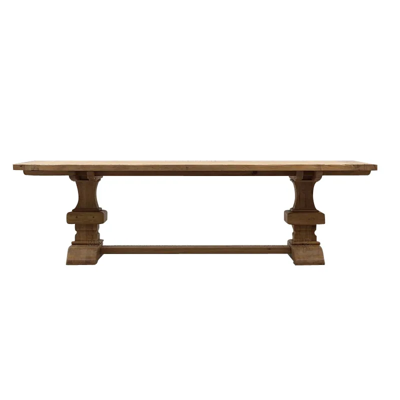 

Black walnut pure solid wood dining table, log large board long table, European French retro old workbench