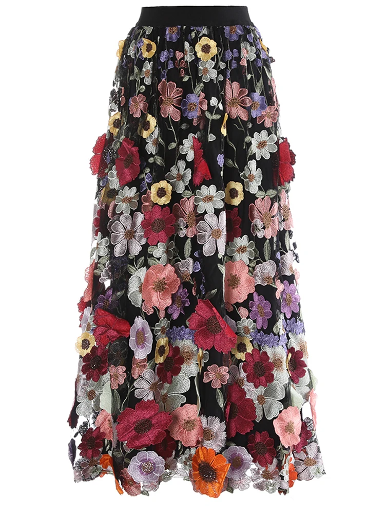 YERMORA High Elastic Waist Embroidery Flower Lacked Elegant Half Body Skirt For Women Fashion Tide Spring Summer 2025 New A398