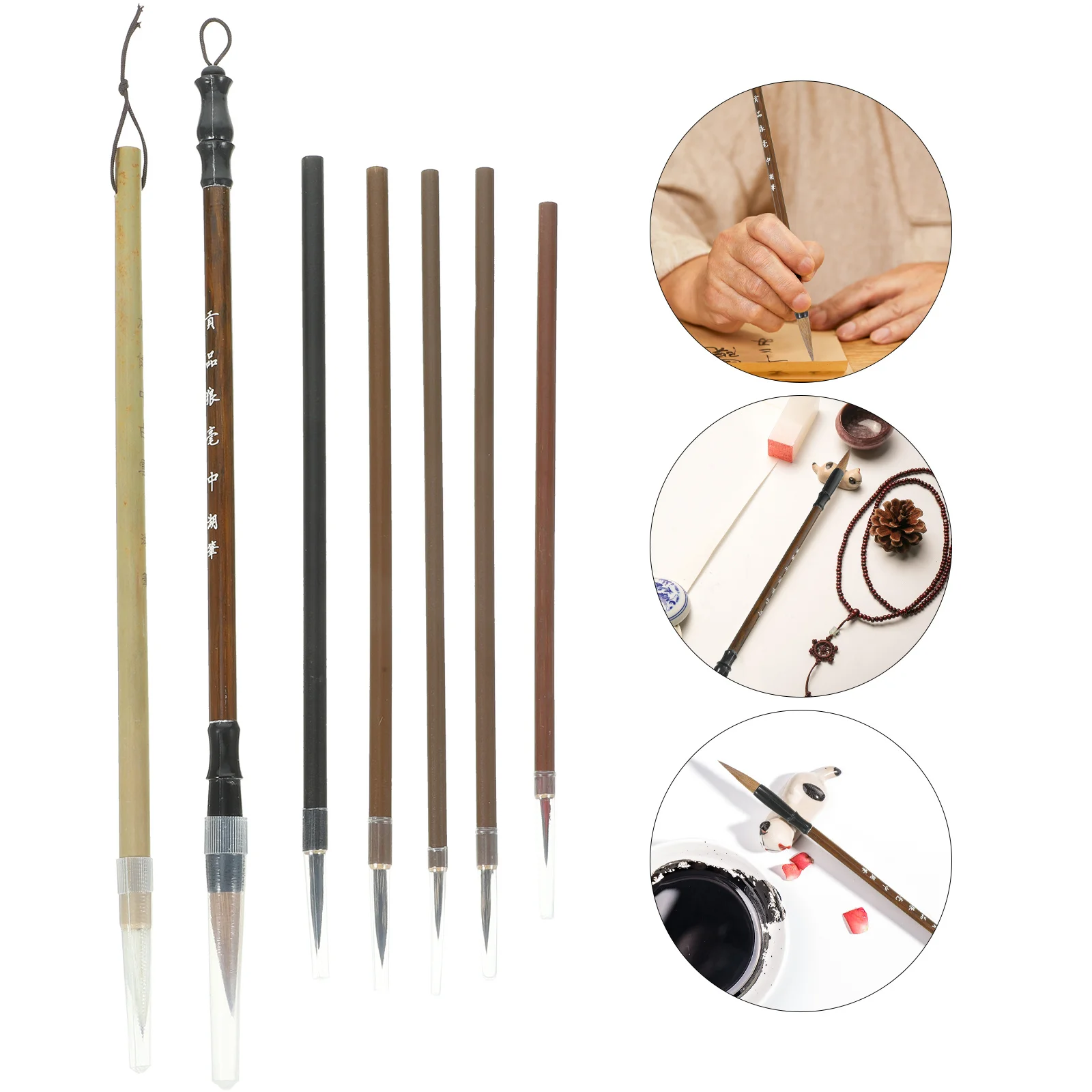 

7Pcs Chinese Calligraphy Brush Set Soft Hair Fine Tip Traditional Ink Pens for Drawing Chinese Calligraphy Art