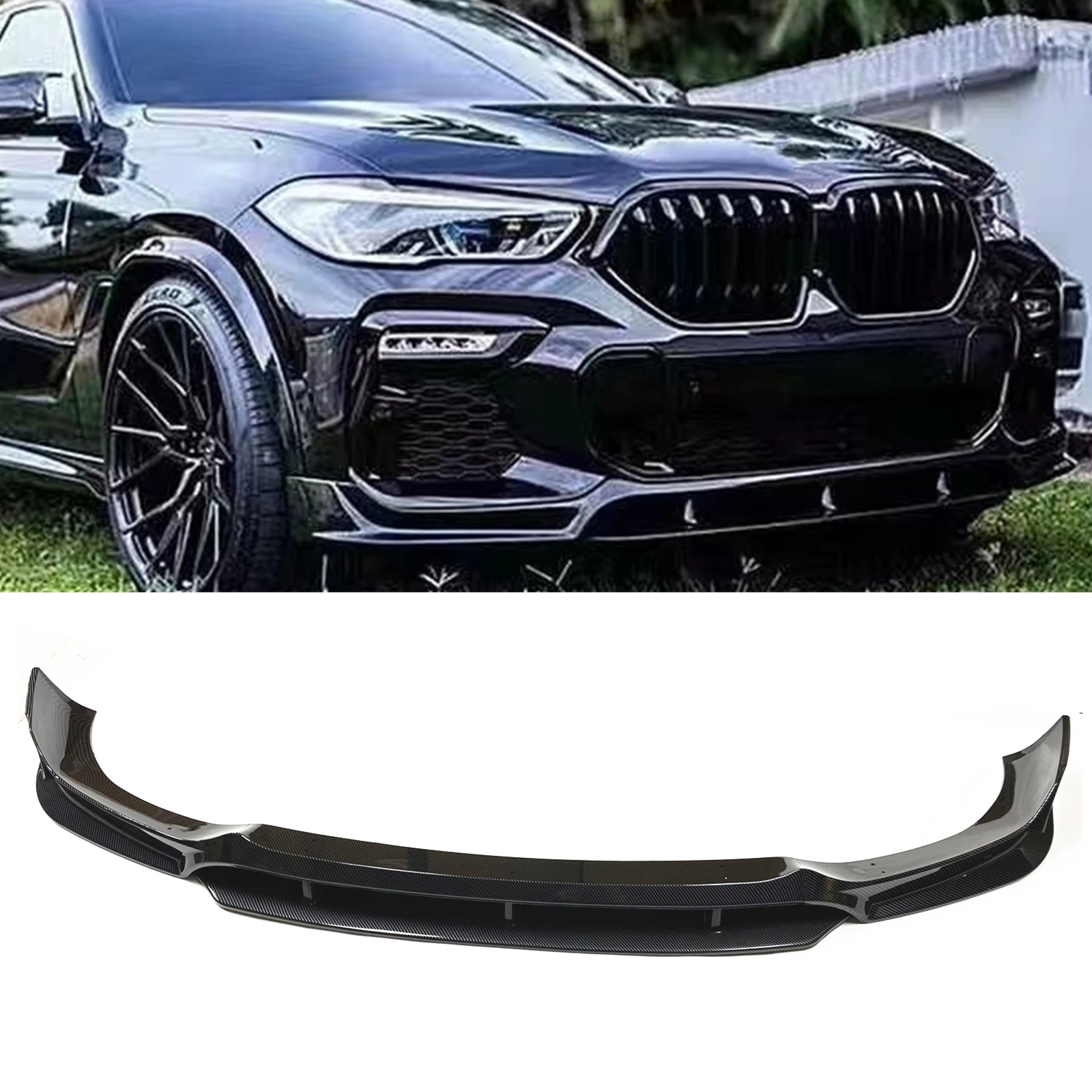 

Front Bumper Spoiler Splitter Lip For BMW X6 G06 M Sport 40i M50i M50d 2020-2023 Carbon Fiber Look/Gloss Black Lower Splitter