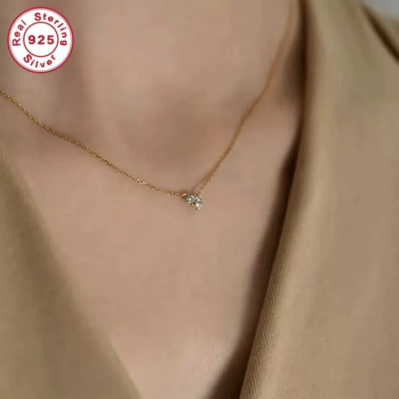 

S925 Sterling Silver Women's Necklace with Three Ultra-Shiny Mini Irregular Design Synthetic Zircon Pendants, Elegant Women's Jewelry Suitable as a Holiday Gift for Girlfriend, Anniversary Gift