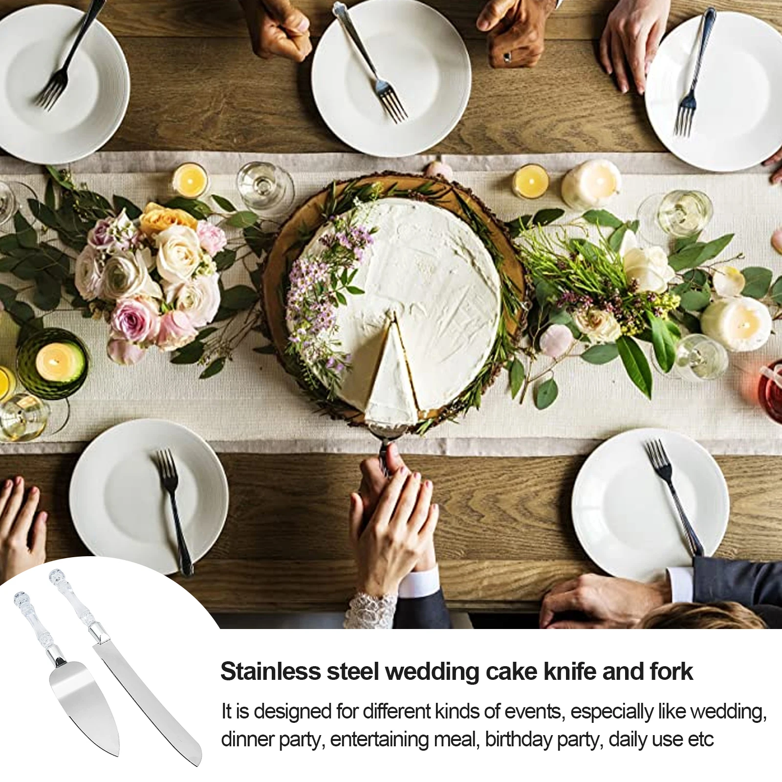 Stainless Steel Wedding Cake Knife Fork Wedding Birthday Supplies Crystal Handle Cake Knife Shovel Triangle Shovel Bread Knife