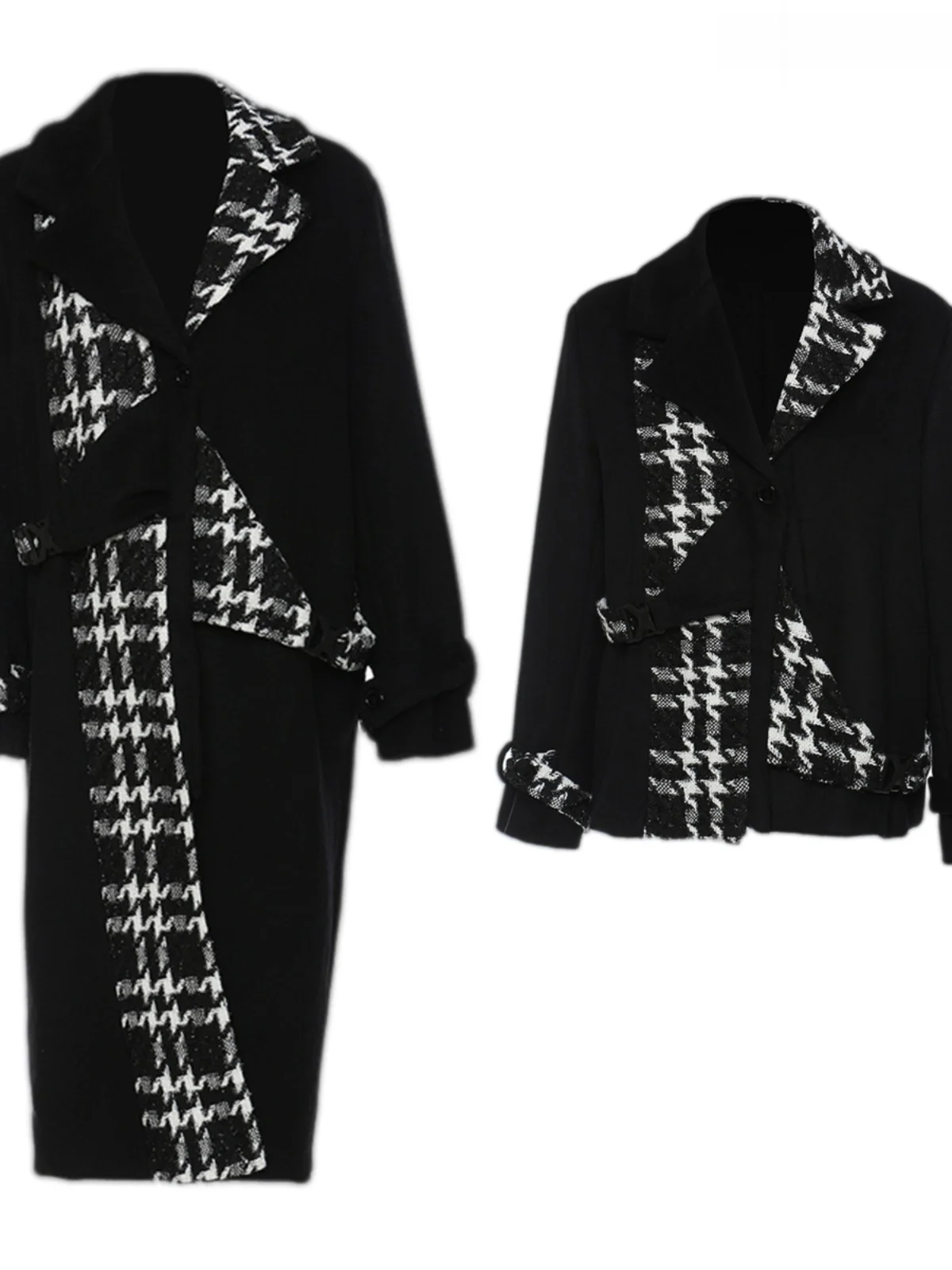 

Short Flannel Patchwork Color Block Flower Pattern Coat Long Sleeve Suit Collar Cotton Blend Winter Women's Outerwear