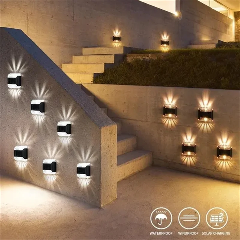 1/2/4 Solar Wall Lamp Spotlight LED Sunlight Outdoor Waterproof Solar Fence Lights Luminous Lighting Garden Yard Fence Decor