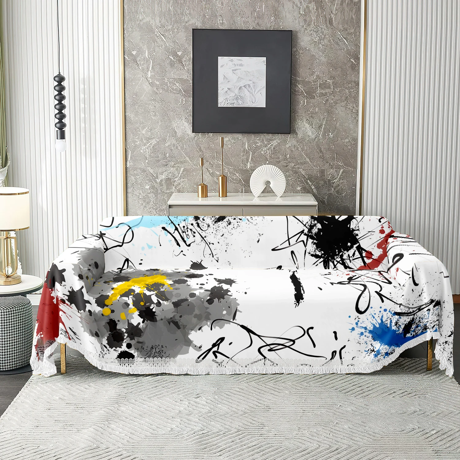 1pc Street Art Ink Blot Print Sofa Blanket, Colorful Splash Boho Couch Throw for Home Decor, Modern Washable Cover