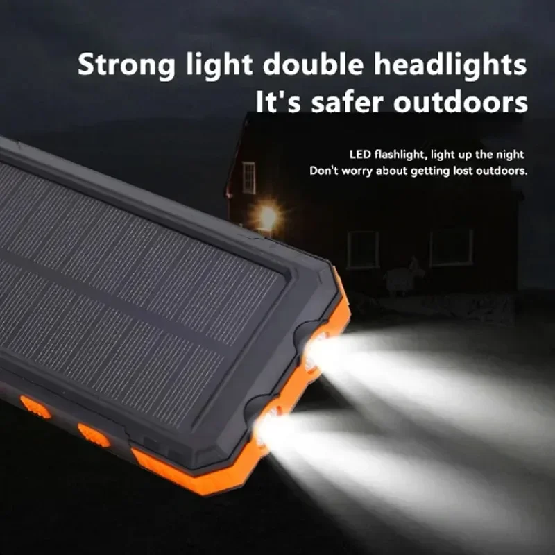 20000mAh Solar Power Bank Outdoor Wild Fishing Camping Large Capacity Backup Power Portable with Compass Supply Rapid Charging