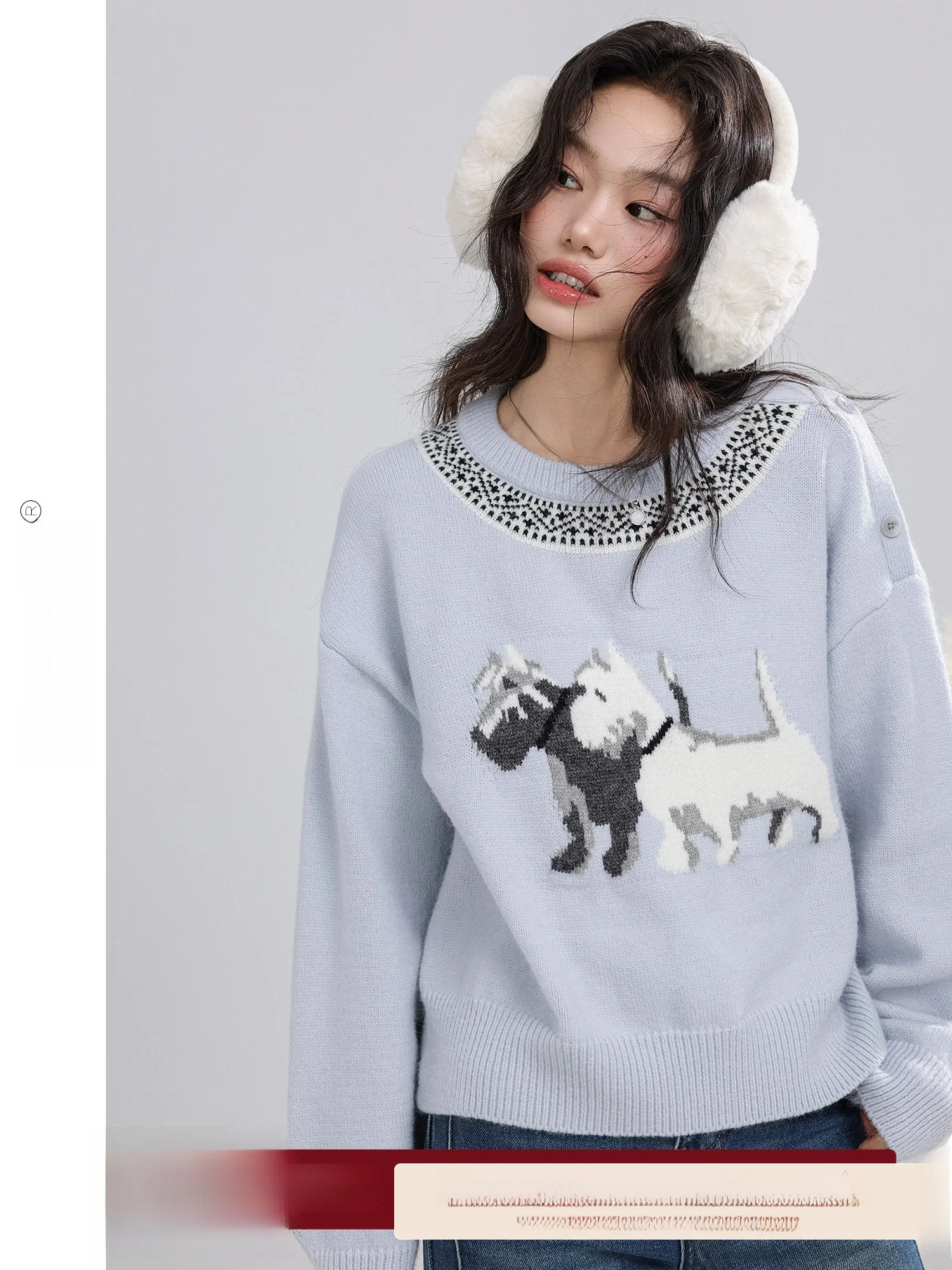 

Casual round Neck Dog Pattern Sweater Women's Loose Fit Autumn Winter Polyester Fiber Long Sleeve Knitted Top by Yaliang Crafts