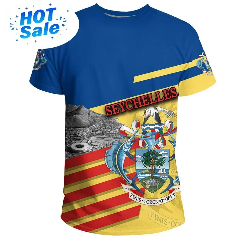 African Seychelles T Shirt For Men Summer 3D Printed Coat Of Arms T-shirt Tops Round Neck Tees Sports Fitness Short Sleeves