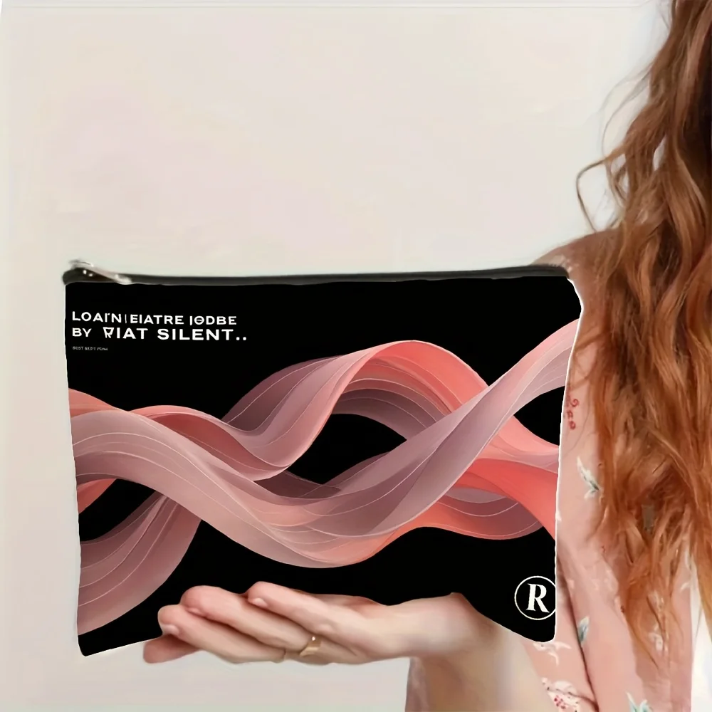 A Modern minimalist beige and black abstract wave makeup bag- multifunctional zipper pouch, jewelry storage bag