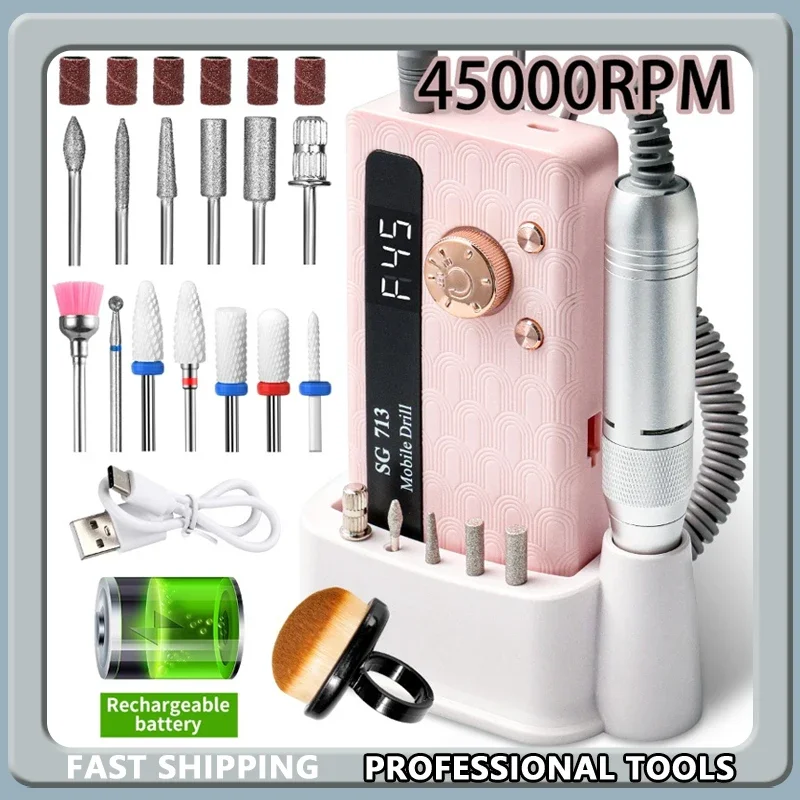 

35000/45000RPM Rechargeable Nail Drill Machine Professional Portable Electric Manicure File for Nails Gel Polish Remove Grinding
