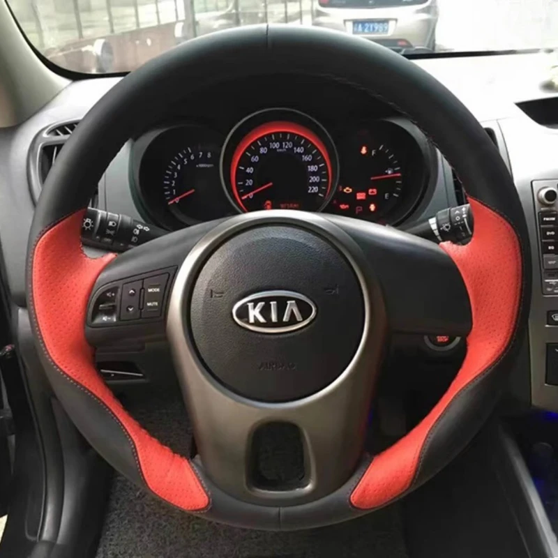 

Для Kia Forte 2009-2014 Soul Rio оригинальный ручной сшитый черный красный нескользящий чехол на руль автомобиля из натуральной кожи