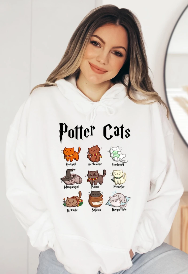 Sudadera con capucha de Potter Cats: regalo divertido para amantes de los libros de mago, sudadera de Halloween de otoño, jersey de otoño de Harry Potter, inspirado en la película de Harry