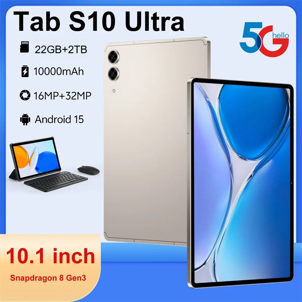 Nieuwe Tab S10 Ultra Origineel 10.1 inch 5G Dual SIM Tablet Android 15 KidsTab 10000mAh Wereldwijde Versie Tablets PC Met Toetsenbord