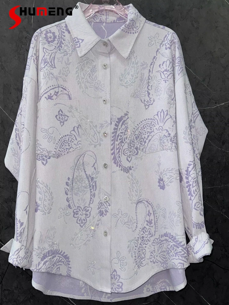 

Женские джинсовые рубашки-куртки с бриллиантовой отделкой, новинка весна-лето 2026, модные свободные комфортные рубашки, шикарные модные топы с длинным рукавом