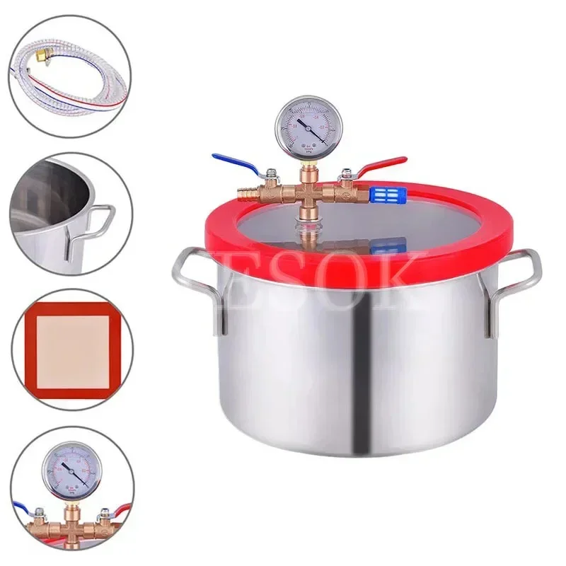 

3 Gallon 12L Stainless Steel Vacuum Degassing Chamber Vacuum Defoaming Barrel For Silicone Resin AB Adhesive 25x25CM Acrylic Lid