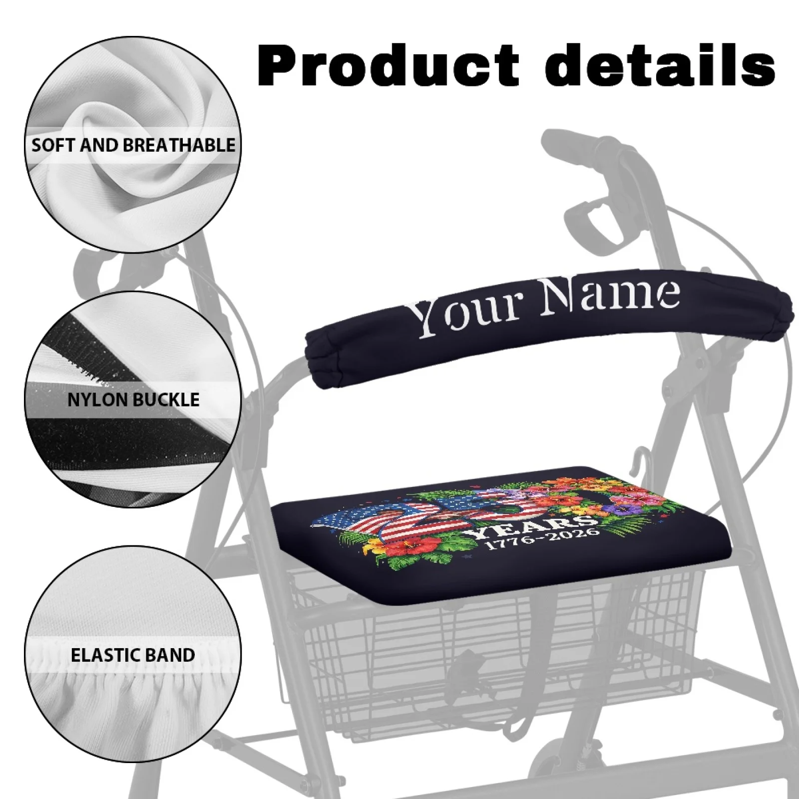 Coloranimal Anti-Slip Cover 2 Pieces Set Walker Seat Cover Replacement for Women Friends for Street Scenes USA Floral Print - Thumbnail 5
