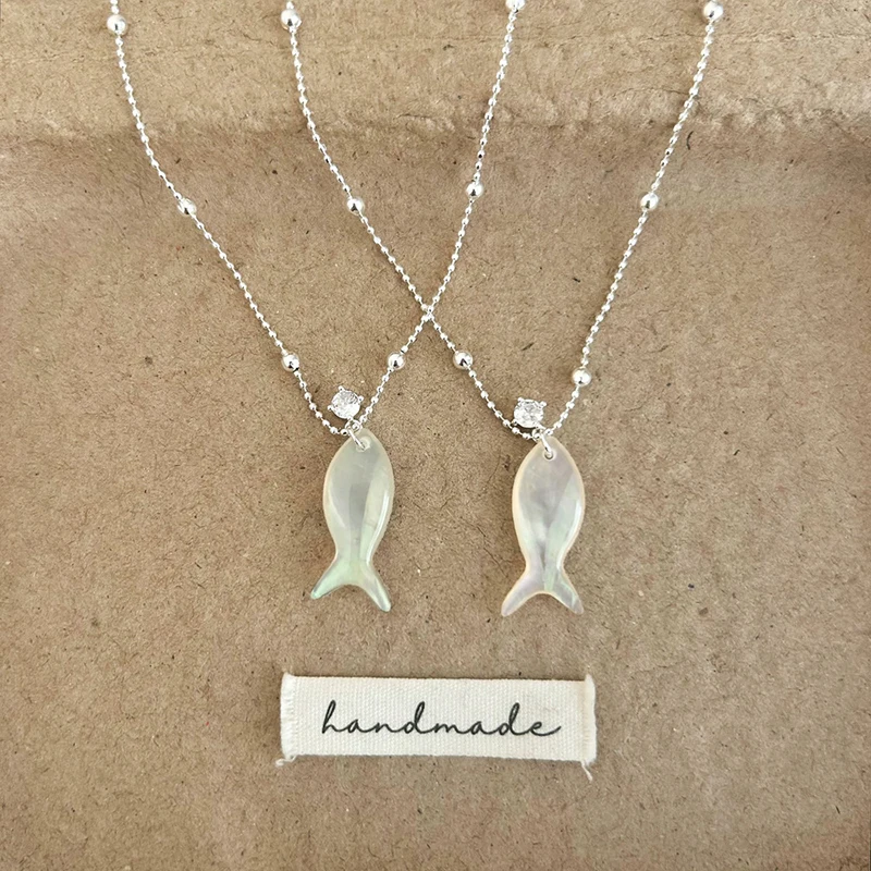 

PONYKISS Tibetan Silver Zircon Shell Fish Bead Pendant Necklaces for Women Cute Animal Fashion Jewelry Accessories in Summer